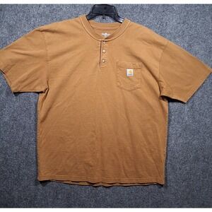 Carhartt Pocket Henley T-Shirt Brown Mens XL‎ Relaxed Fit Short Sleeve Cotton